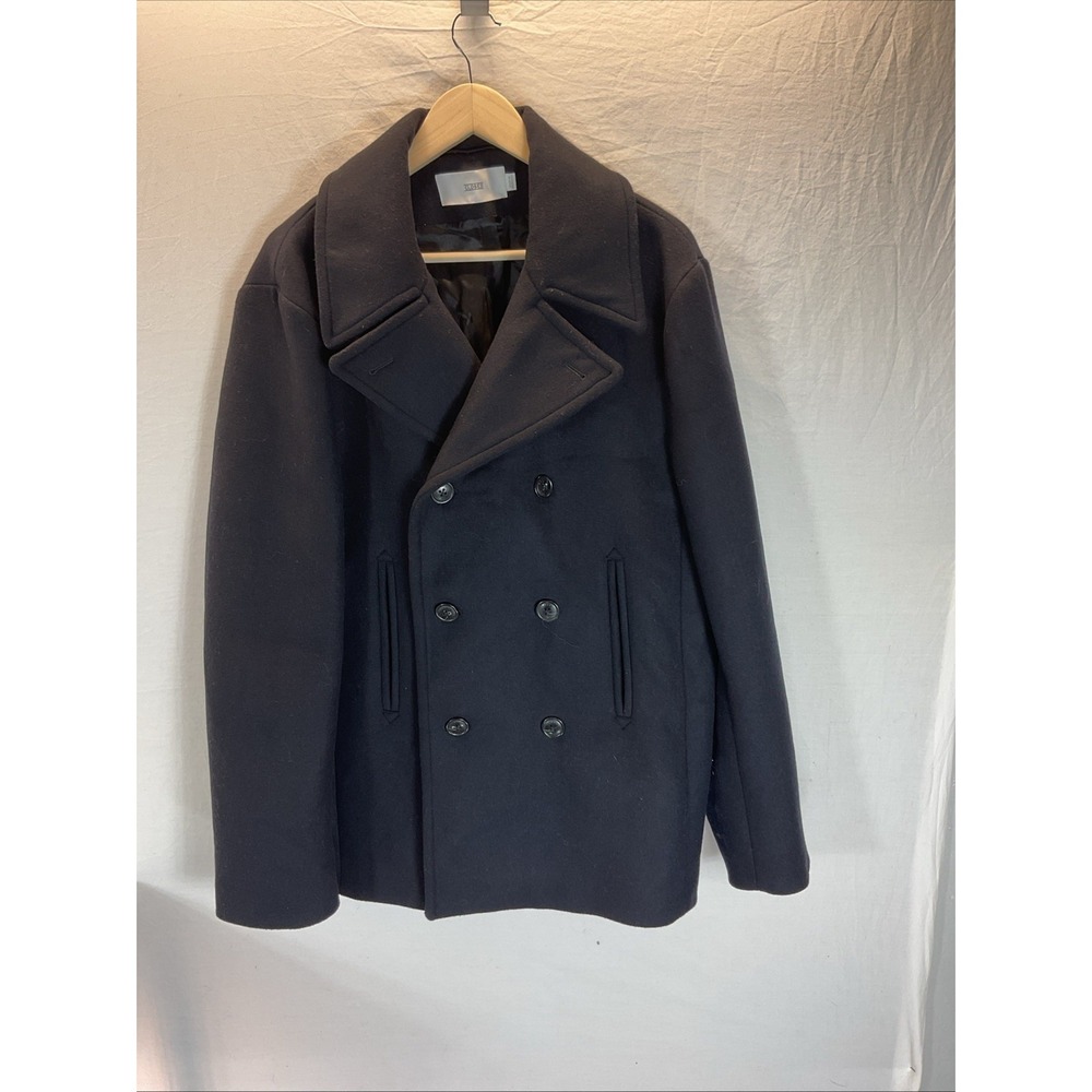 CLOSED Brand Mens XL Black Wool Overcoat peacoat Lined Classic Preppy‎